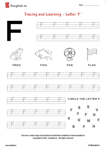 Alphabet tracing worksheets – Capital letter F