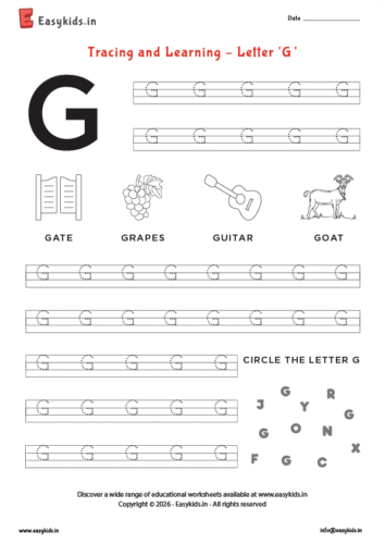 Alphabet tracing worksheets – Capital letter G