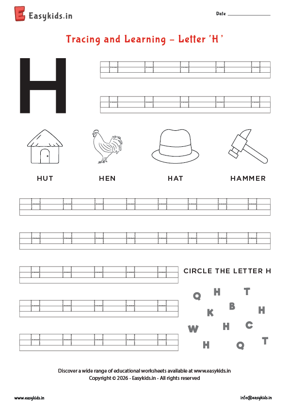 Alphabet tracing worksheets - Capital letter H
