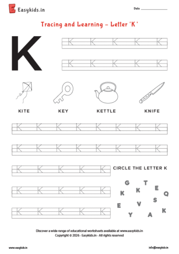 Alphabet tracing worksheets – Capital letter K