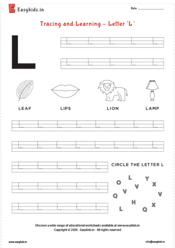 Alphabet tracing worksheets – Capital letter L