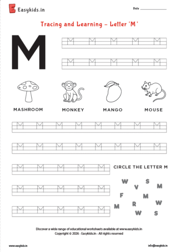 Alphabet tracing worksheets – Capital letter M