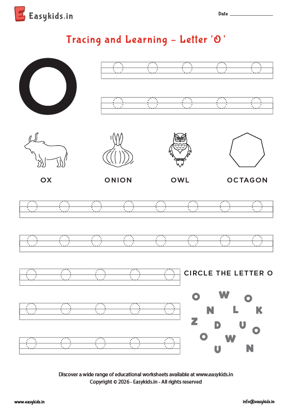 Alphabet tracing worksheets - Capital letter O