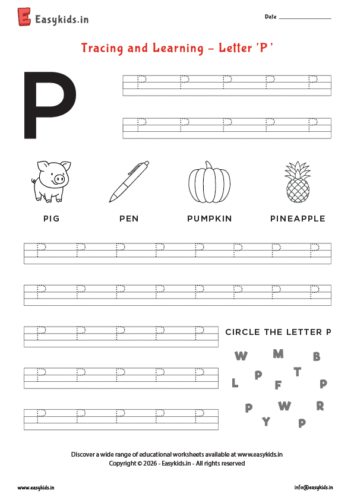 Alphabet tracing worksheets – Capital letter P