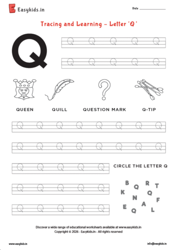 Alphabet tracing worksheets – Capital letter Q