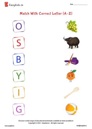 Capital letter matching with pictures A to Z