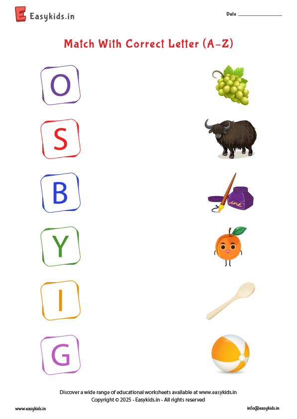 Capital letter matching with pictures A to Z