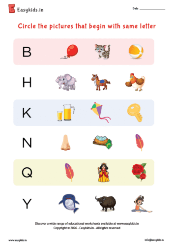 Circle the pictures that begin with the same Letter A – Z