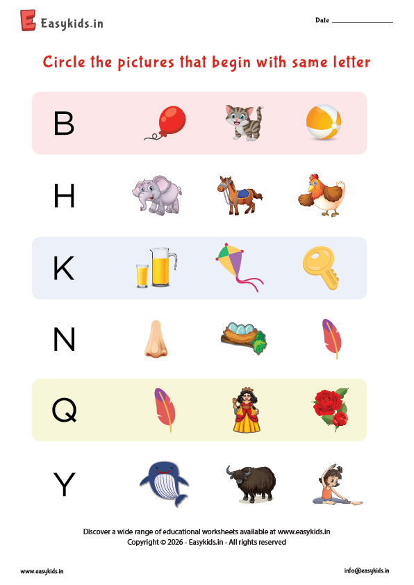 Circle the pictures with same Letter A - Z capital letter