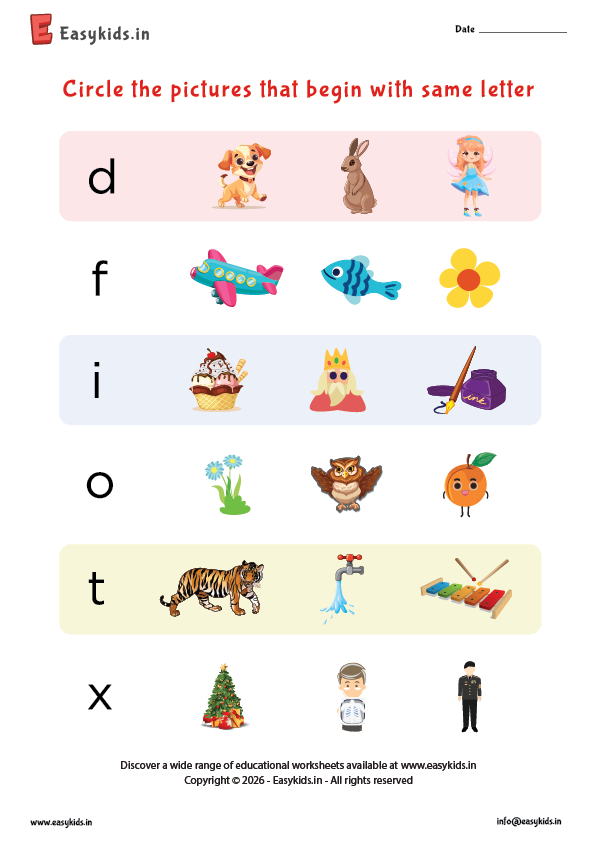 Circle the pictures with same Letter a - z