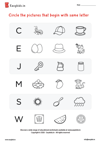 Circle the two pictures that begin with the same Letter A – Z