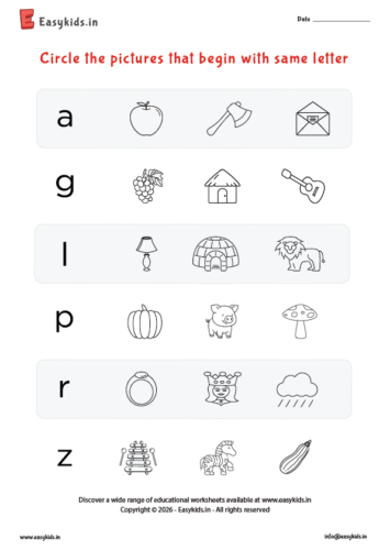 Circle the two pictures with same Letter a – z