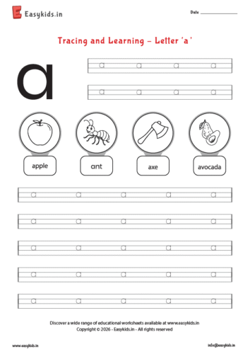 Letter tracing worksheets – Small a