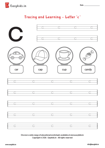 Letter tracing worksheets - Small c