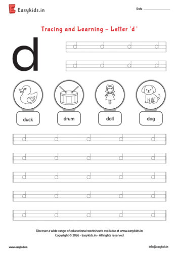 Letter tracing worksheets - Small d