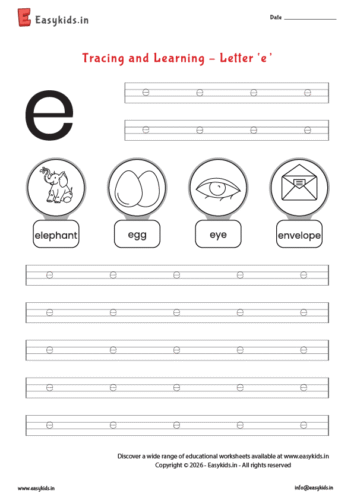 Letter tracing worksheets - Small e