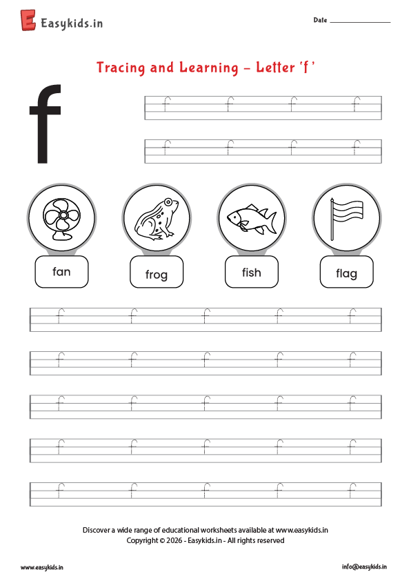 Letter tracing worksheets - Small f
