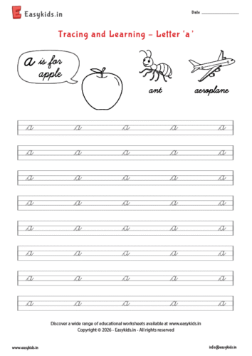 Letter tracing worksheets – cursive a