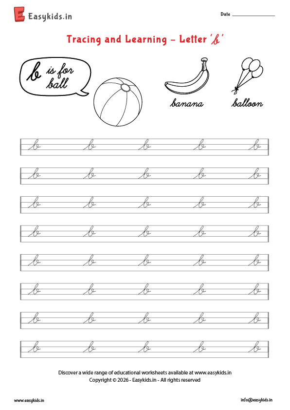 Letter tracing worksheets - cursive b
