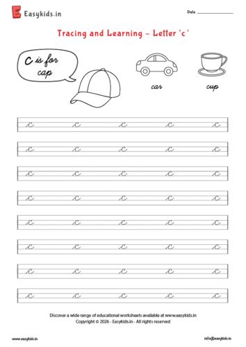 Letter tracing worksheets – cursive c