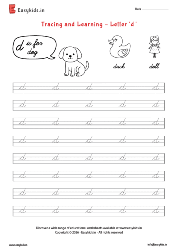 Letter tracing worksheets – cursive d
