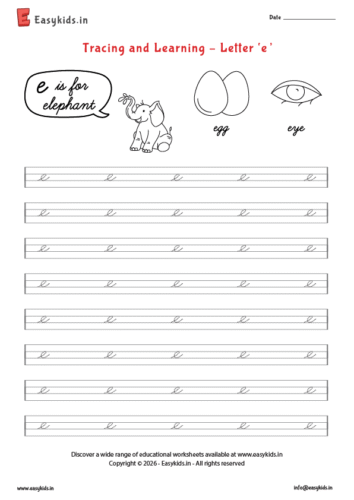 Letter tracing worksheets – cursive e