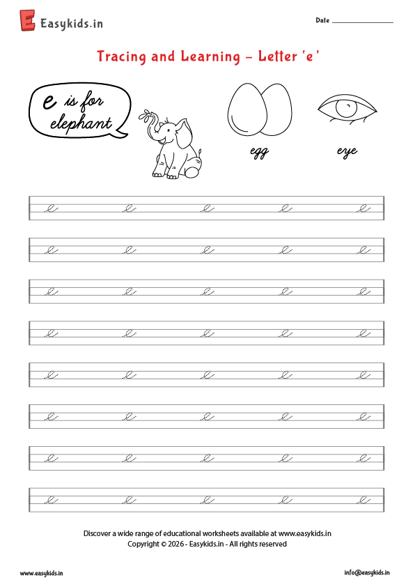 Letter tracing worksheets - cursive e