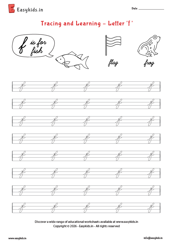 Letter tracing worksheets - cursive f