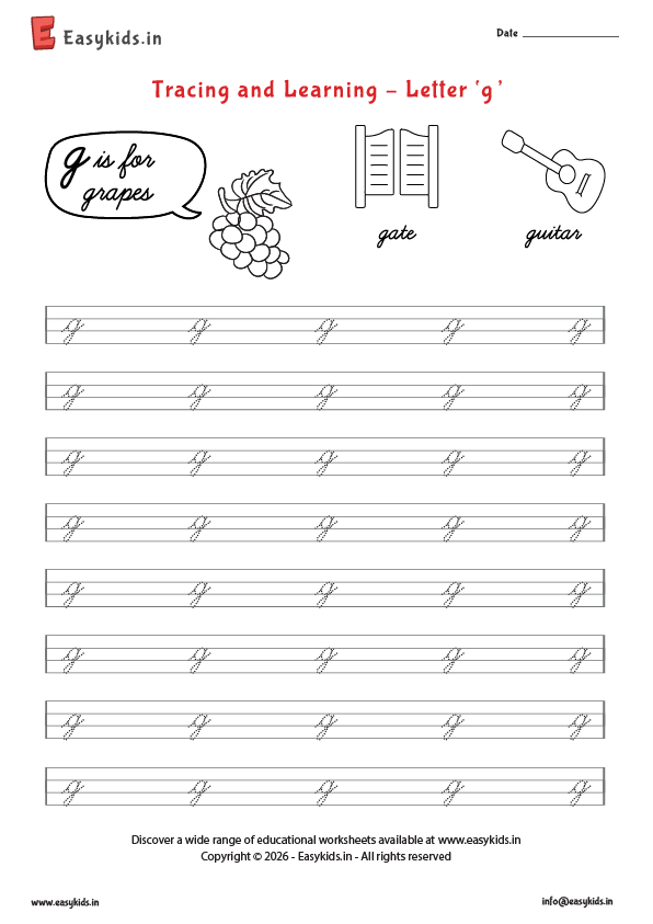 Letter tracing worksheets - cursive g