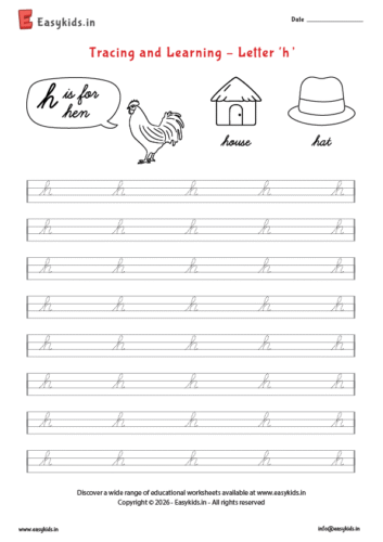 Letter tracing worksheets – cursive h