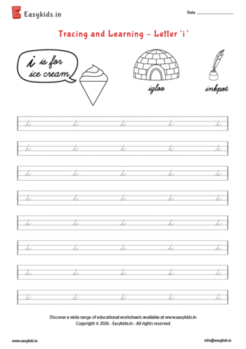Letter tracing worksheets – cursive i