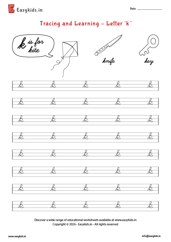 Letter tracing worksheets - cursive k
