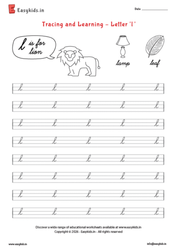 Letter tracing worksheets – cursive l