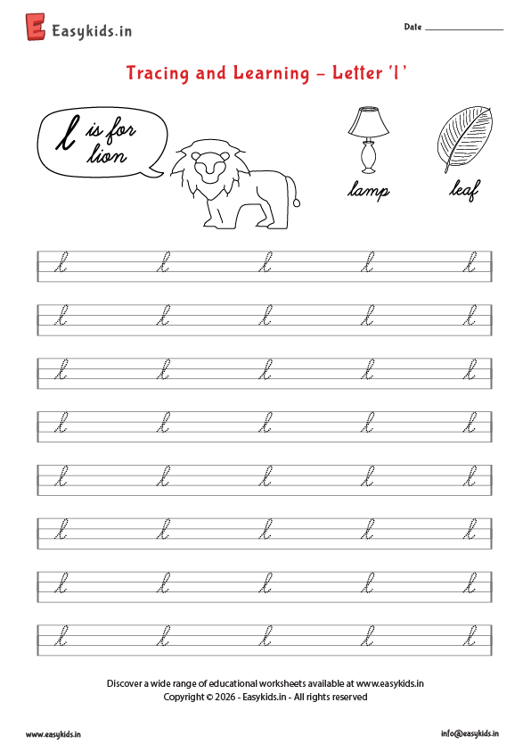 Letter tracing worksheets - cursive l