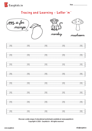 Letter tracing worksheets – cursive m