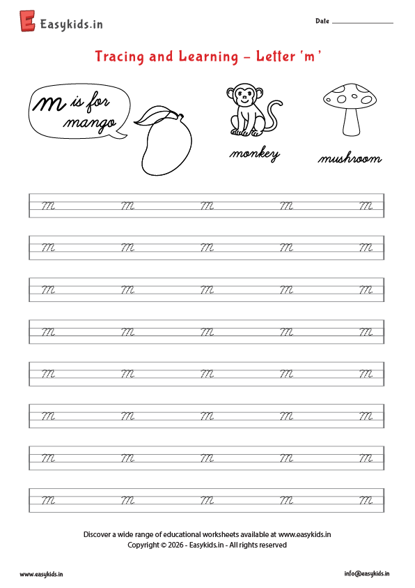 Letter tracing worksheets - cursive m