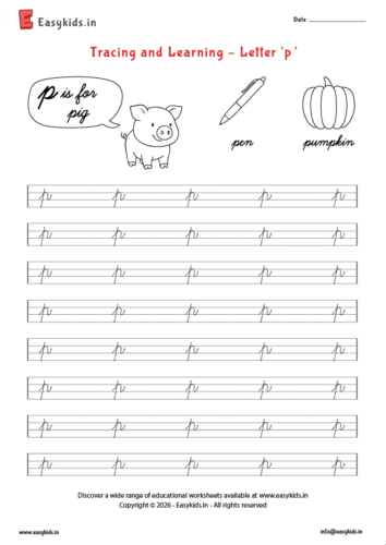 Letter tracing worksheets – cursive p