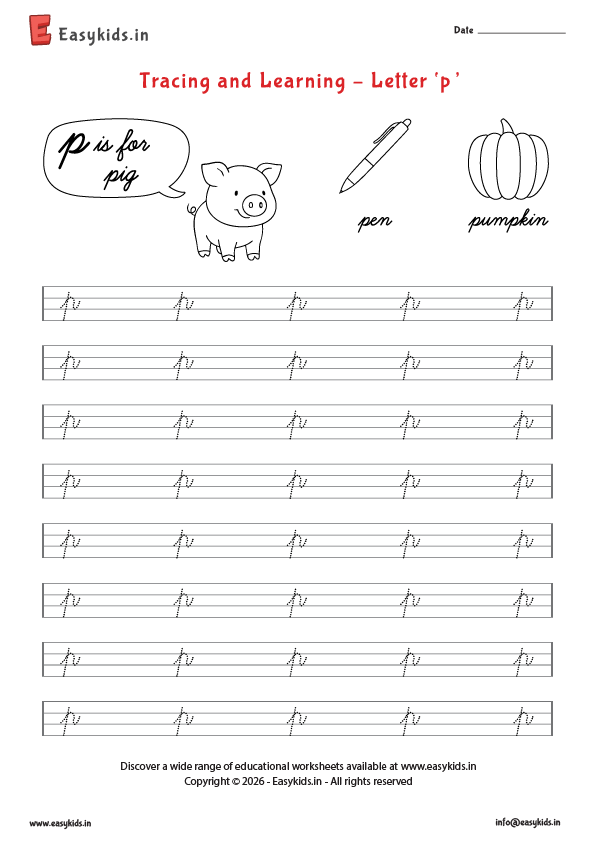 Letter tracing worksheets - cursive p