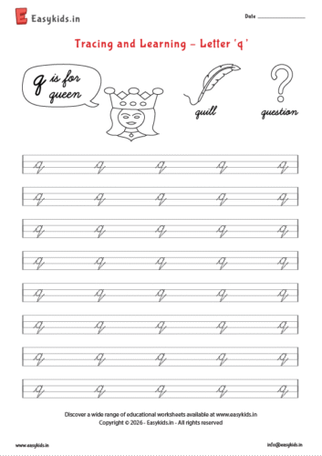 Letter tracing worksheets – cursive q