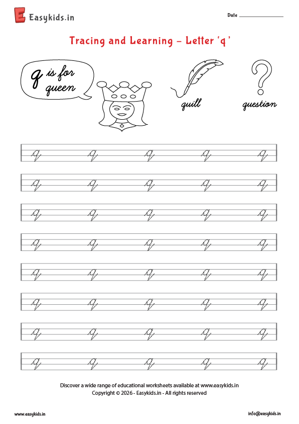 Letter tracing worksheets - cursive q