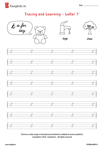 Letter tracing worksheets - cursive t