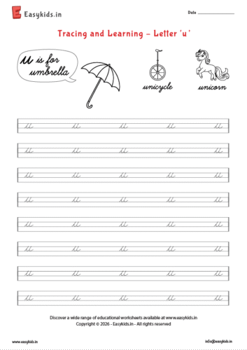 Letter tracing worksheets - cursive u
