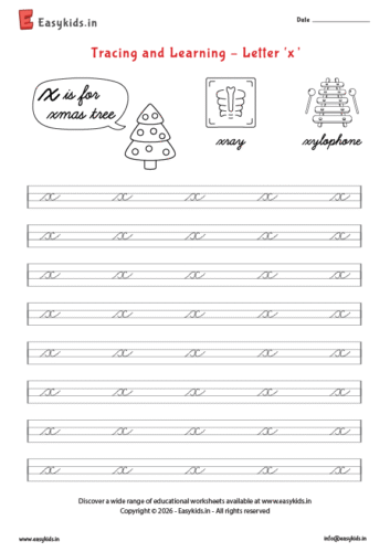 Letter tracing worksheets - cursive x