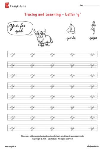 Letter tracing worksheets - cursive y