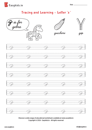 Letter tracing worksheets - cursive z
