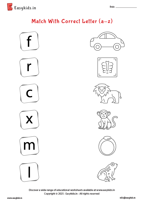 Small alphabet and pictures matching a to z