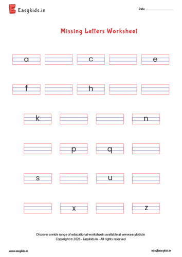 Missing letters of the alphabet worksheet