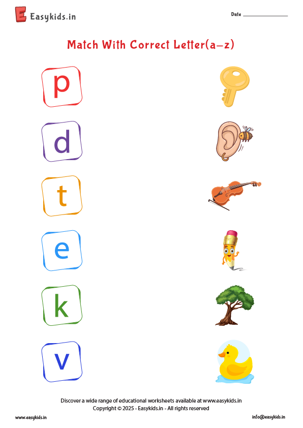 small letter picture matching worksheets a to z