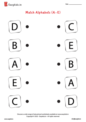English worksheet for Pre Primary - Matching letters A - E