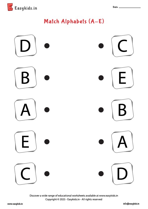 English worksheet for Pre Primary - Matching letters A - E